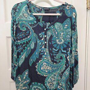 Lucky Brand Navy & Green Paisley Blouse - L
